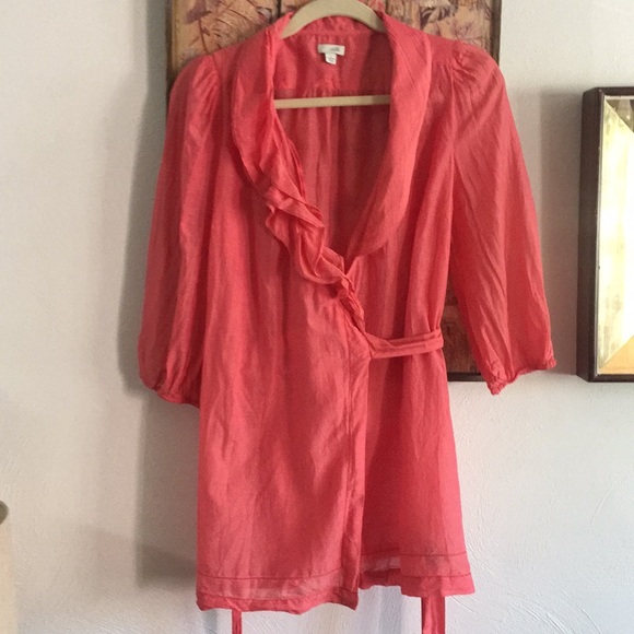 ANTHROPOLOGIE SHEER BLOUSE ODILLE RED BOHO WRAP TOP SEMI SHEER DELICATE TOP 4 - Picture 8 of 8